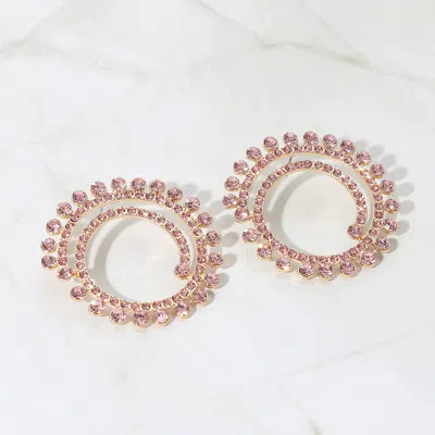 Fashnzfab Stone Cluster Swirl Round Evening Earrings - Pink