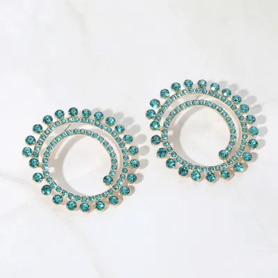 Fashnzfab Stone Cluster Swirl Round Evening Earrings In Blue