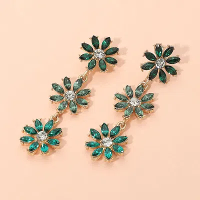 Fashnzfab Stone Cluster Triple Flower Link Dropdown Earrings In Gray