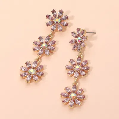 Fashnzfab Stone Cluster Triple Flower Link Dropdown Earrings In Pink