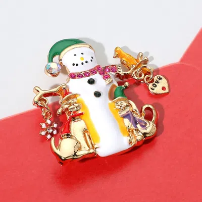 Fashnzfab Stone Detailed Enamel Snowman Love Message Heart Christmas Dog Cat Brooch / Pendant In Multi