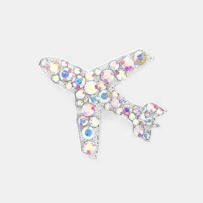 Fashnzfab Stone Embellished Airplane Pin Brooch In Multi