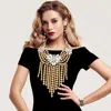 Fashnzfab Stone Embellished Ball Fringe Statement Necklace 17.5" + 3" L In Gold