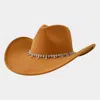 Fashnzfab Stone Embellished Band Pointed Solid Cowboy Fedora Panama Hat In Green