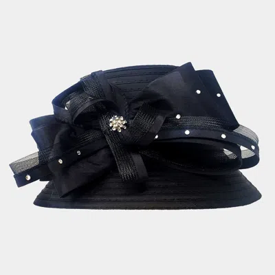 Fashnzfab Stone Embellished Bow Accented Dressy Hat In Black
