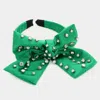Fashnzfab Stone Embellished Bow Headband In Green
