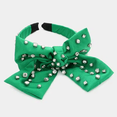 Fashnzfab Stone Embellished Bow Headband In Green