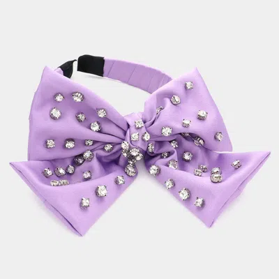 Fashnzfab Stone Embellished Bow Headband In Purple