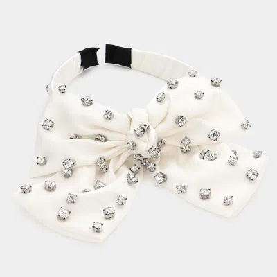 Fashnzfab Stone Embellished Bow Headband In White