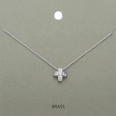 Fashnzfab Stone Embellished Brass Metal Cross Pendant Necklace In Metallic