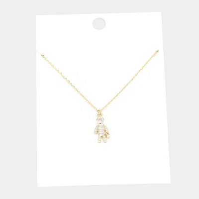 Fashnzfab Stone Embellished Brass Metal Human Being Pendant Necklace In Silver