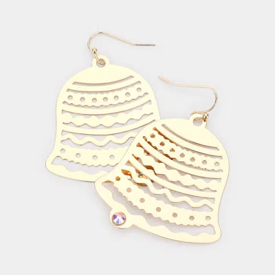 Fashnzfab Stone Embellished Brass Metal Jingle Bell Dangle Earrings - Gold