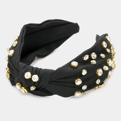 Fashnzfab Stone Embellished Burnout Knot Headband In Black