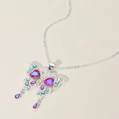 Fashnzfab Stone Embellished Butterfly Pendant Necklace In White