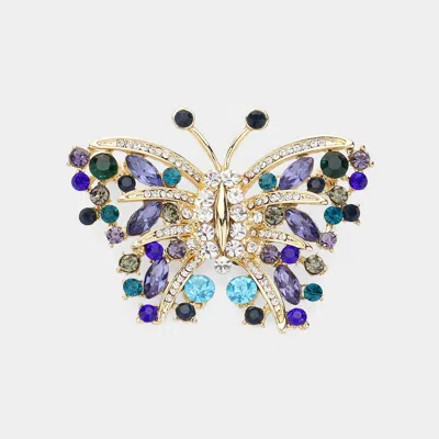 Fashnzfab Stone Embellished Butterfly Pin Brooch In Multi