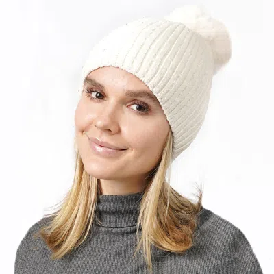 Fashnzfab Stone Embellished Chenille Pom Pom Beanie Hat In Multi