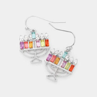 Fashnzfab Stone Embellished Christmas Candelabra Candle Stand Dangle Earrings In Multi