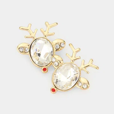 Fashnzfab Stone Embellished Christmas Rudolph Stud Earrings In Gold