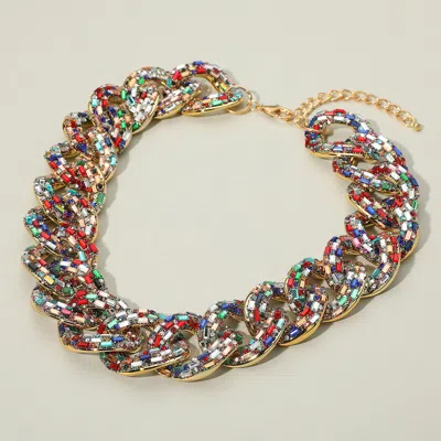 Fashnzfab Stone Embellished Chunky Chain Necklace In Blue
