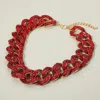 Fashnzfab Stone Embellished Chunky Chain Necklace In Red