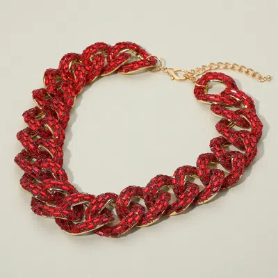 Fashnzfab Stone Embellished Chunky Chain Necklace In Red