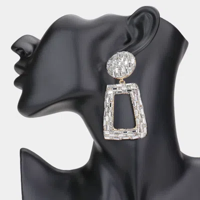 Fashnzfab Stone Embellished Chunky Open Rectangle Dangle Evening Earrings - Gold In Metallic