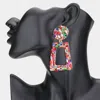 Fashnzfab Stone Embellished Chunky Open Rectangle Dangle Evening Earrings - Gold, Multi In Multi