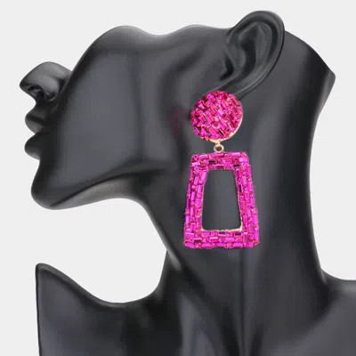 Fashnzfab Stone Embellished Chunky Open Rectangle Dangle Evening Earrings In Pink