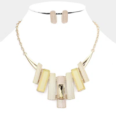 Fashnzfab Stone Embellished Colored Metal Rectangle Link Necklace In Gold