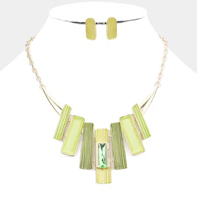 Fashnzfab Stone Embellished Colored Metal Rectangle Link Necklace In Green
