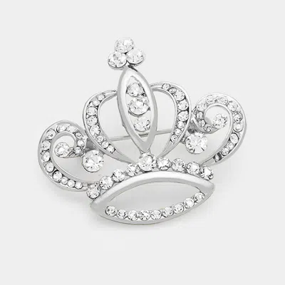 Fashnzfab Stone Embellished Crown Pin Brooch In Metallic