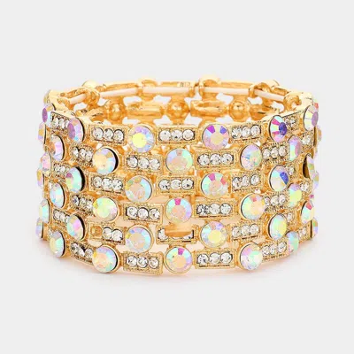 Fashnzfab Stone Embellished Crystal Stretch Evening Bracelet Ab, Gold In Silver