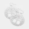 Fashnzfab Stone Embellished Cutout Christmas Gift Brass Metal Round Dangle Earrings - Silver In Silver