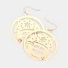 Fashnzfab Stone Embellished Cutout Christmas House Brass Metal Round Dangle Earrings - Gold In Gold