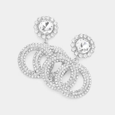 Fashnzfab Stone Embellished Double Open Circle Link Dangle Earrings In Multi