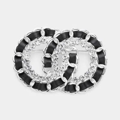 Fashnzfab Stone Embellished Double Open Circle Link Pin Brooch In Gray
