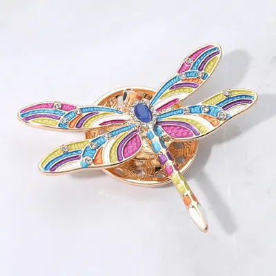 Fashnzfab Stone Embellished Dragonfly Magnetic Brooch In Multi