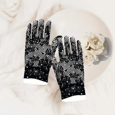 Fashnzfab Stone Embellished Dressy Floral Lace Wedding Gloves In Yellow