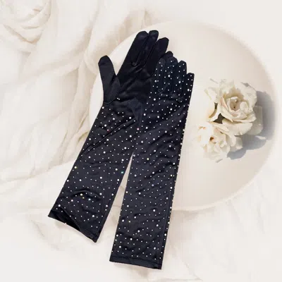 Fashnzfab Stone Embellished Dressy Satin Long Wedding Gloves In Blue