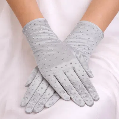 Fashnzfab Stone Embellished Dressy Satin Wedding Gloves In Gray