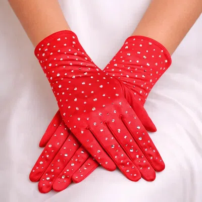 Fashnzfab Stone Embellished Dressy Satin Wedding Gloves In Metallic