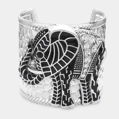 Fashnzfab Stone Embellished Elephant Cuff Bracelet Black