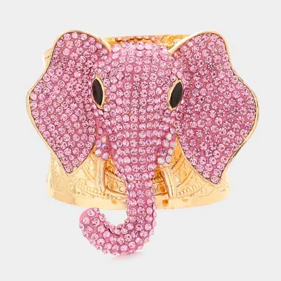 Fashnzfab Stone Embellished Elephant Cuff Bracelet Pink