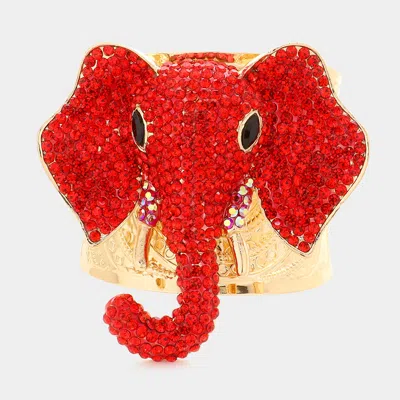 Fashnzfab Stone Embellished Elephant Cuff Bracelet Red