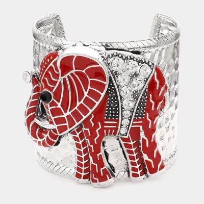 Fashnzfab Stone Embellished Elephant Cuff Bracelet Rhodium In Multi