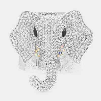 Fashnzfab Stone Embellished Elephant Cuff Bracelet In Silver