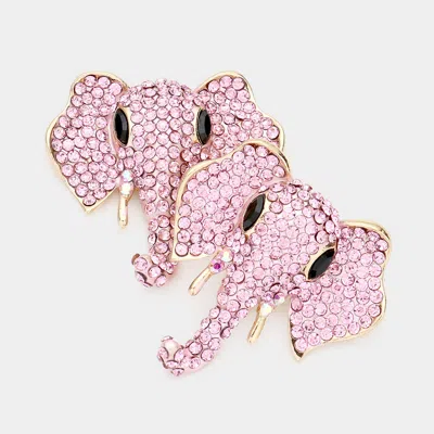 Fashnzfab Stone Embellished Elephant Earrings - Pink