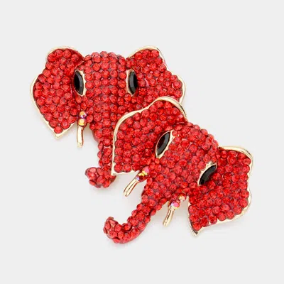 Fashnzfab Stone Embellished Elephant Earrings - Red