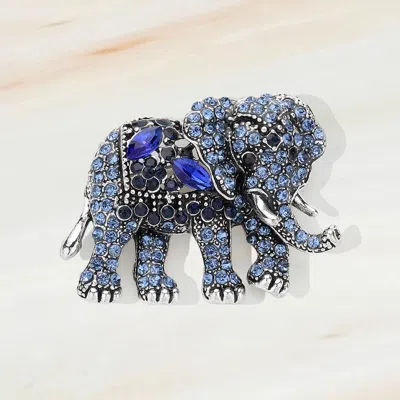 Fashnzfab Stone Embellished Elephant Pin Brooch Blue
