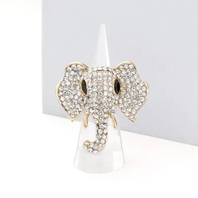 Fashnzfab Stone Embellished Elephant Stretch Ring In Gold